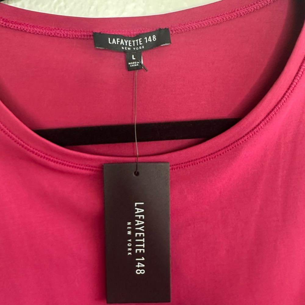Lafayette 148 New York Long Sleeve NWT Magenta Pink Cotton Spandex Scoop Neck - Picture 3 of 6